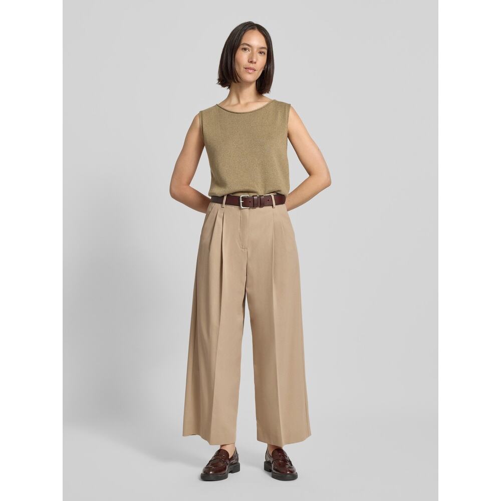 Max Mara Weekend 100% Cotton Beige Wide Leg Pleated Trouser Pants Size 2